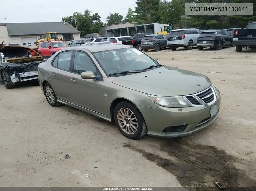 2008 Saab 9-3 2.0T VIN: YS3FB49Y581113641 Lot: 45556191