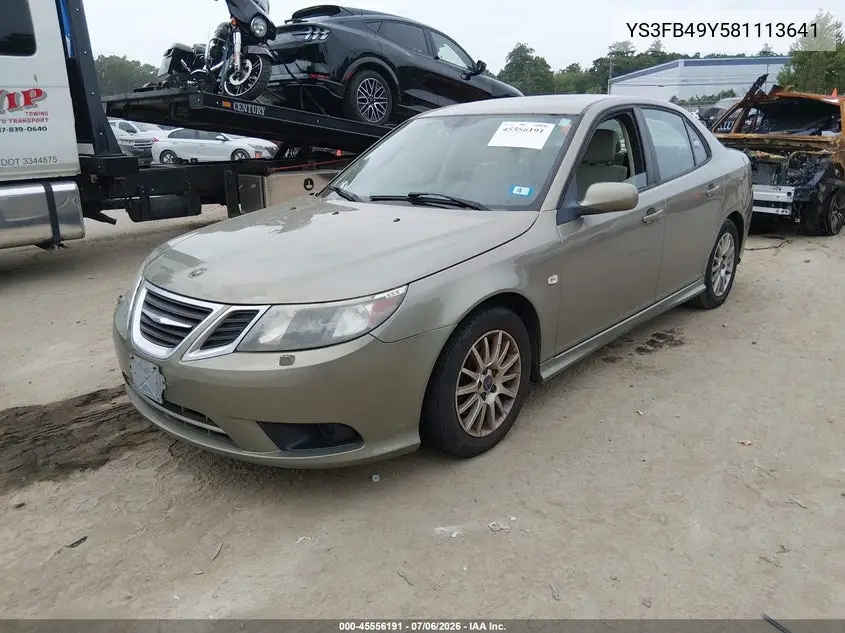 2008 Saab 9-3 2.0T VIN: YS3FB49Y581113641 Lot: 45556191