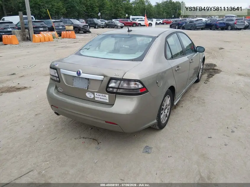 2008 Saab 9-3 2.0T VIN: YS3FB49Y581113641 Lot: 45556191