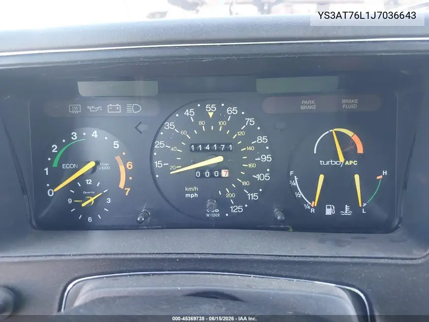 1988 Saab 900 VIN: YS3AT76L1J7036643 Lot: 45369738