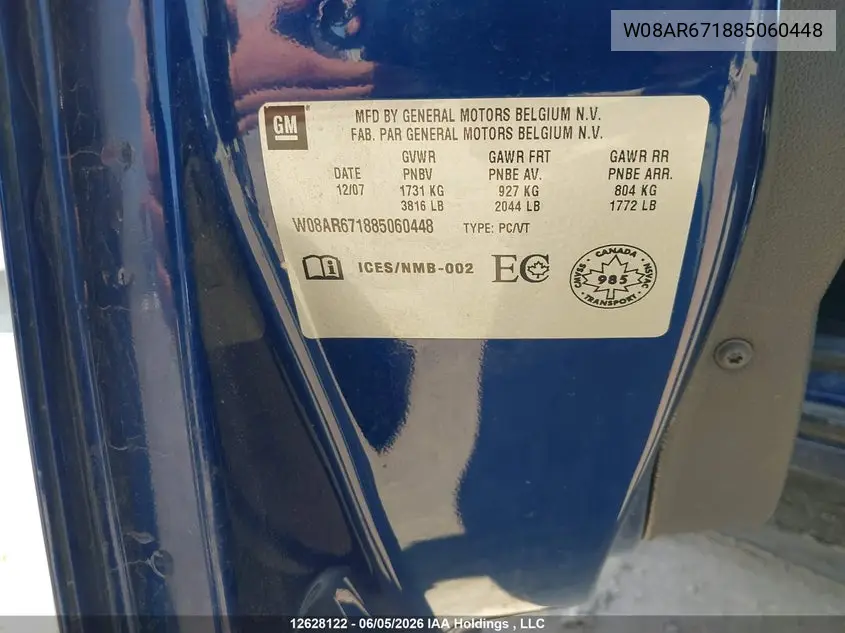 2008 Saturn Astra Xe VIN: W08AR671885060448 Lot: 12628122
