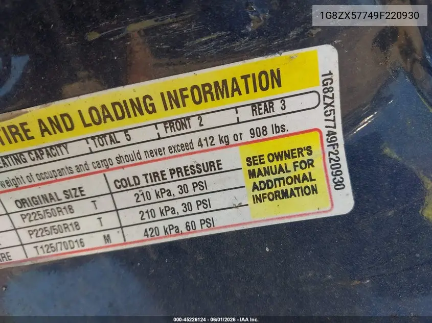 2009 Saturn Aura Xr VIN: 1G8ZX57749F220930 Lot: 45226124