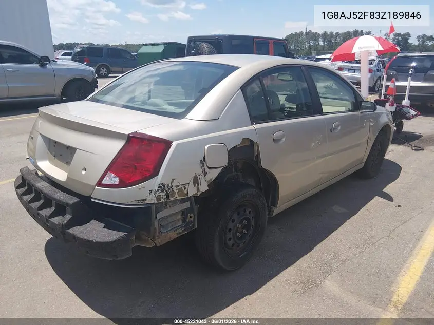 2003 Saturn Ion 2 VIN: 1G8AJ52F83Z189846 Lot: 45221043