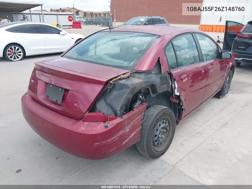 2006 Saturn Ion 2 VIN: 1G8AJ55F26Z148760 Lot: 45631415
