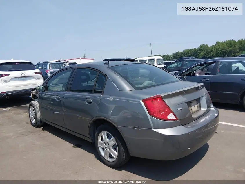 2006 Saturn Ion 2 VIN: 1G8AJ58F26Z181074 Lot: 45651723