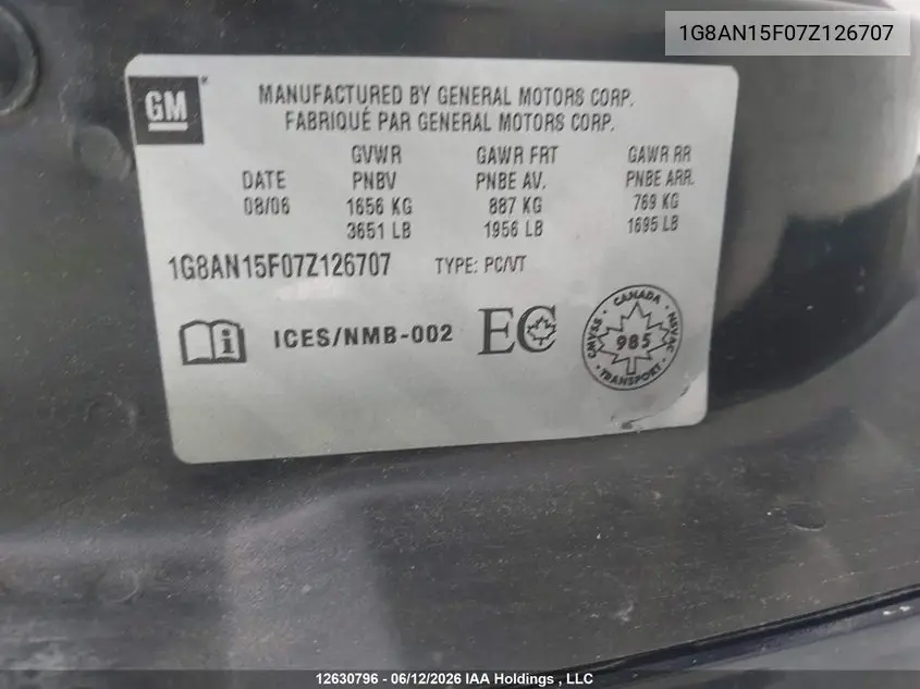 2007 Saturn Ion Level 2 VIN: 1G8AN15F07Z126707 Lot: 12630796