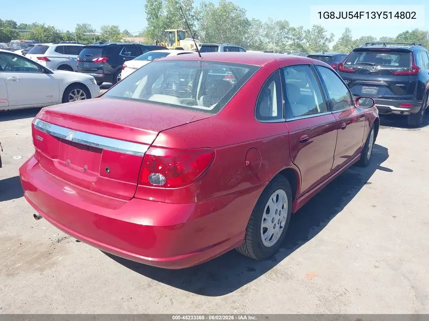2003 Saturn L-Series L200 VIN: 1G8JU54F13Y514802 Lot: 45233368