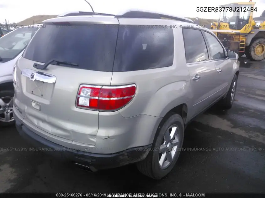 2008 Saturn Outlook Xr VIN: 5GZER33778J212484 Lot: 44695369