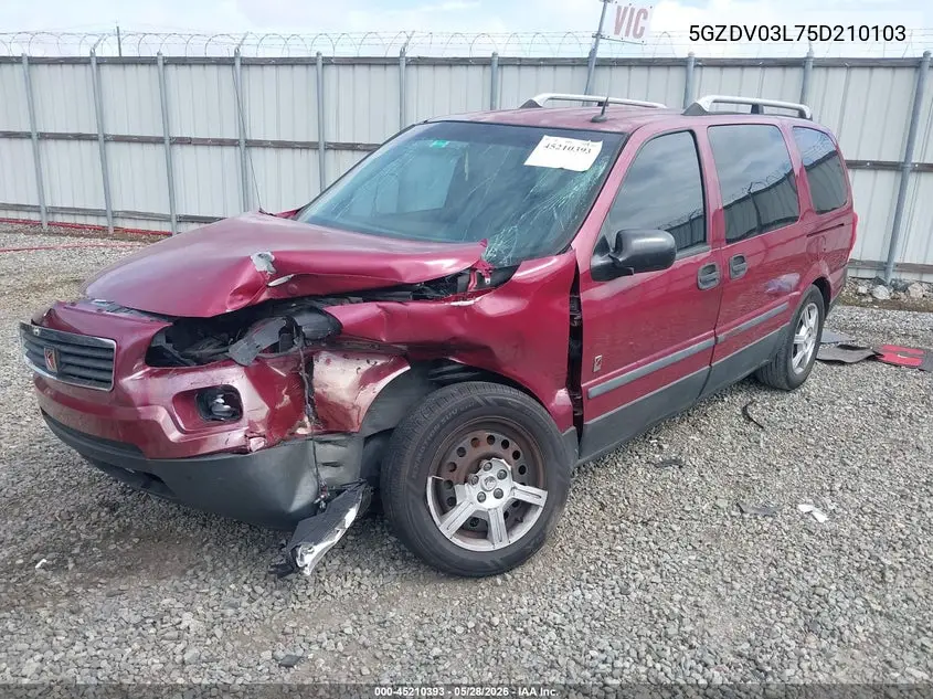 2005 Saturn Relay Fwd VIN: 5GZDV03L75D210103 Lot: 45210393
