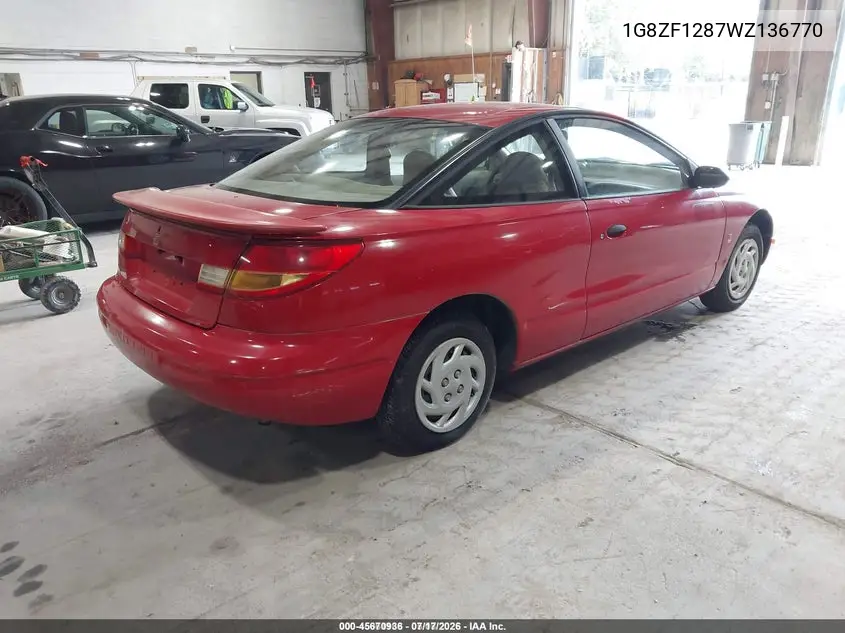1998 Saturn Sc1 VIN: 1G8ZF1287WZ136770 Lot: 45670936