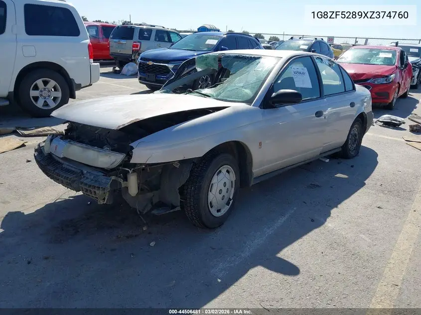 1999 Saturn Sl VIN: 1G8ZF5289XZ374760 Lot: 44506481