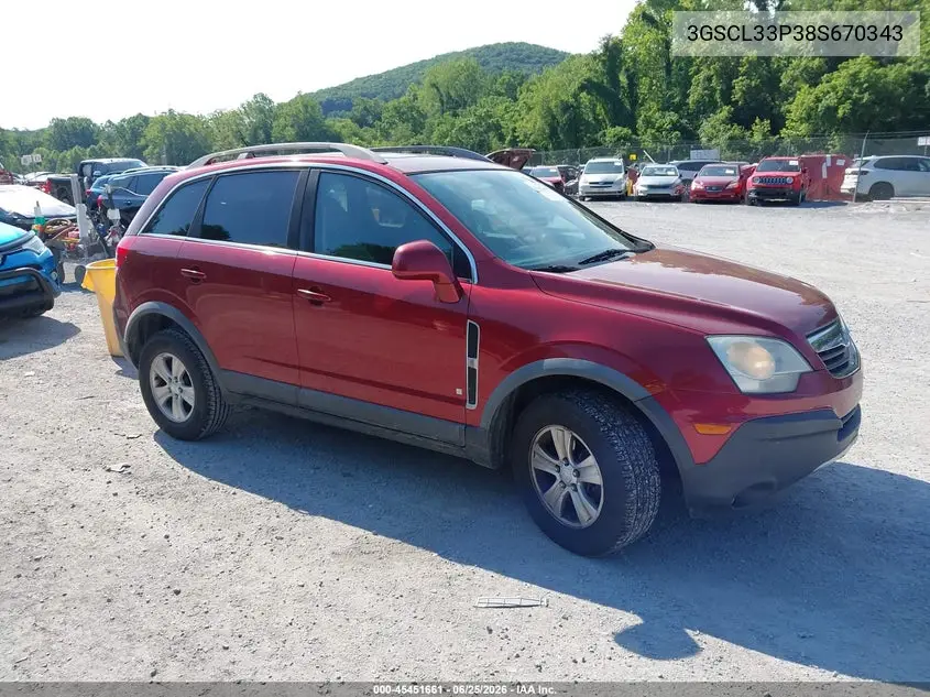 2008 Saturn Vue 4-Cyl Xe VIN: 3GSCL33P38S670343 Lot: 45451661