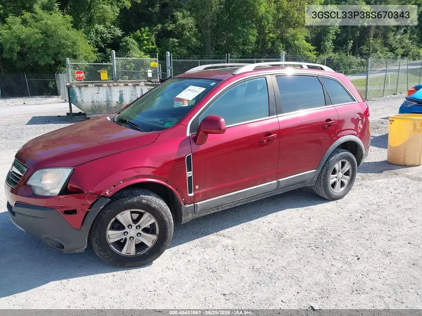 2008 Saturn Vue 4-Cyl Xe VIN: 3GSCL33P38S670343 Lot: 45451661