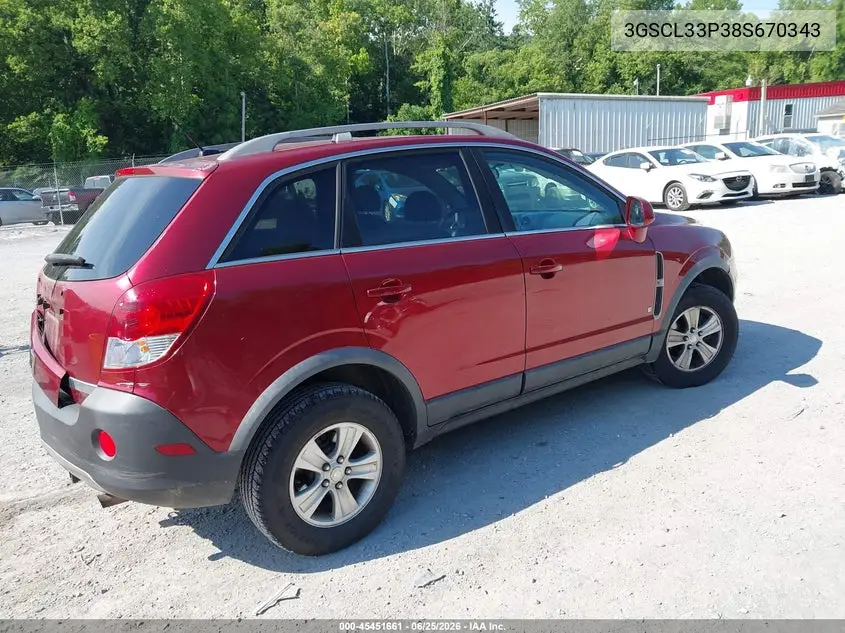 2008 Saturn Vue 4-Cyl Xe VIN: 3GSCL33P38S670343 Lot: 45451661