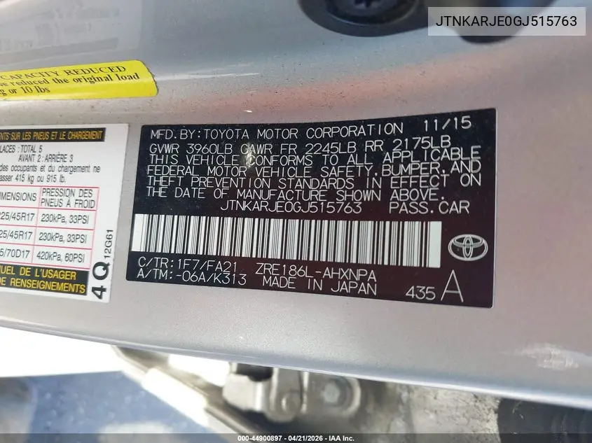 2016 Scion Im VIN: JTNKARJE0GJ515763 Lot: 44900897