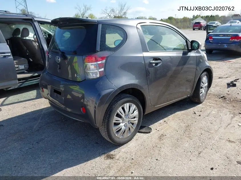 2012 Scion Iq VIN: JTNJJXB03CJ020762 Lot: 45047103