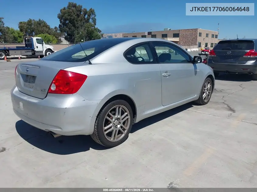 2006 Scion Tc VIN: JTKDE177060064648 Lot: 45364065