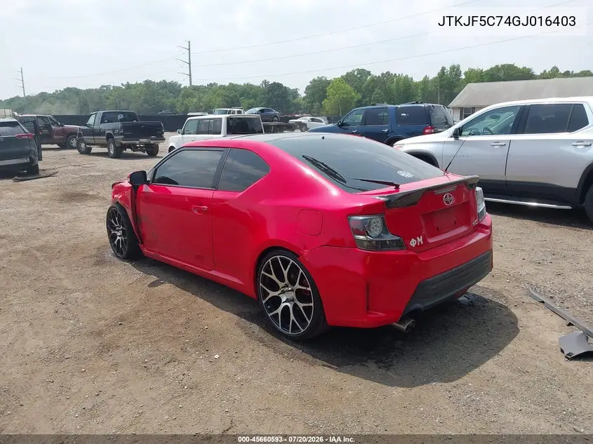 2016 Scion Tc VIN: JTKJF5C74GJ016403 Lot: 45660593