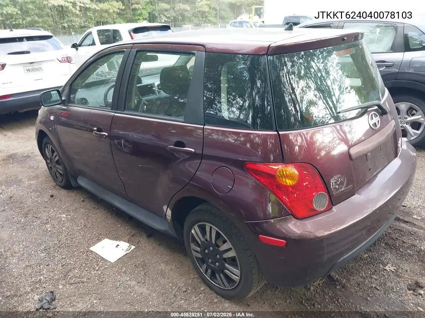 2004 Scion Xa VIN: JTKKT624040078103 Lot: 45528251