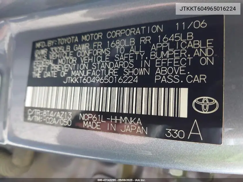 2006 Scion Xa VIN: JTKKT604965016224 Lot: 43142295