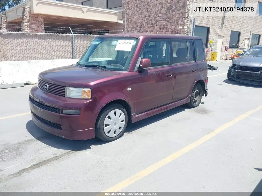 2005 Scion Xb VIN: JTLKT324050194378 Lot: 45322456