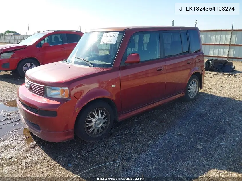 2006 Scion Xb VIN: JTLKT324364103274 Lot: 45472132