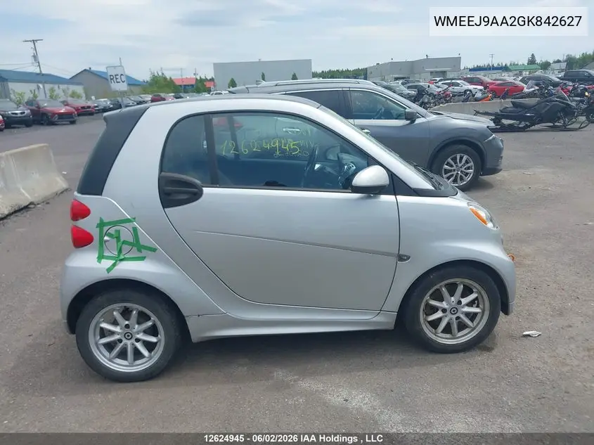 2016 Smart Fortwo Electric Drive Passion VIN: WMEEJ9AA2GK842627 Lot: 12624945