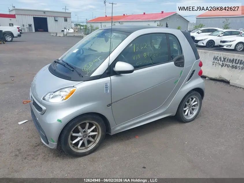 2016 Smart Fortwo Electric Drive Passion VIN: WMEEJ9AA2GK842627 Lot: 12624945