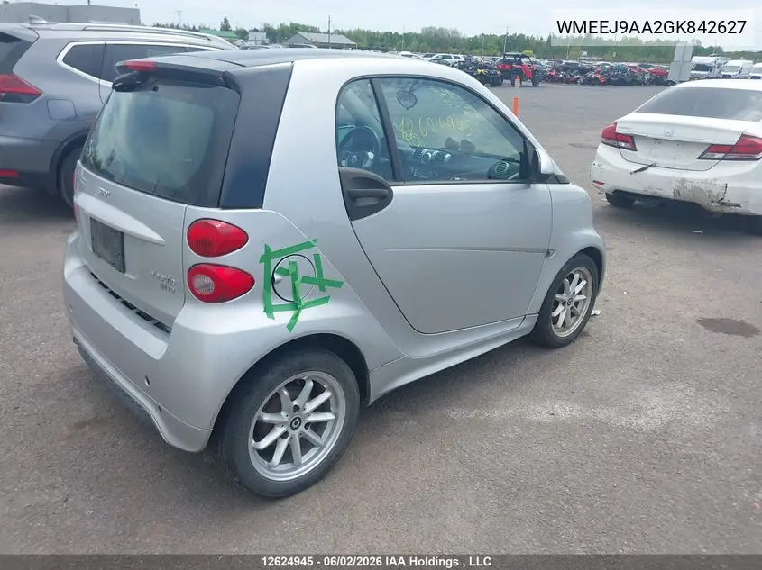 2016 Smart Fortwo Electric Drive Passion VIN: WMEEJ9AA2GK842627 Lot: 12624945