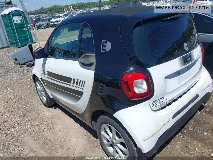 2018 Smart Fortwo Electric Drive Pure VIN: WMEFJ9BAXJK270216 Lot: 45332231