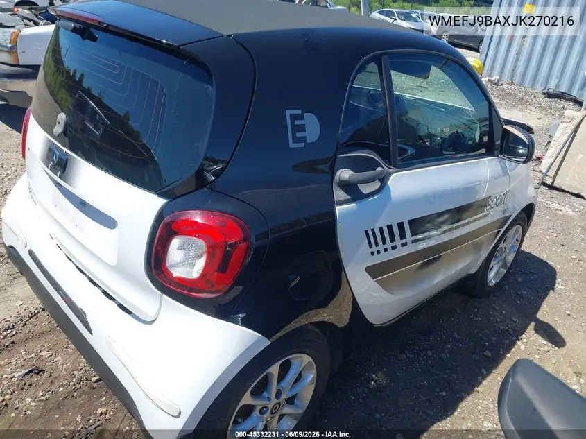 2018 Smart Fortwo Electric Drive Pure VIN: WMEFJ9BAXJK270216 Lot: 45332231