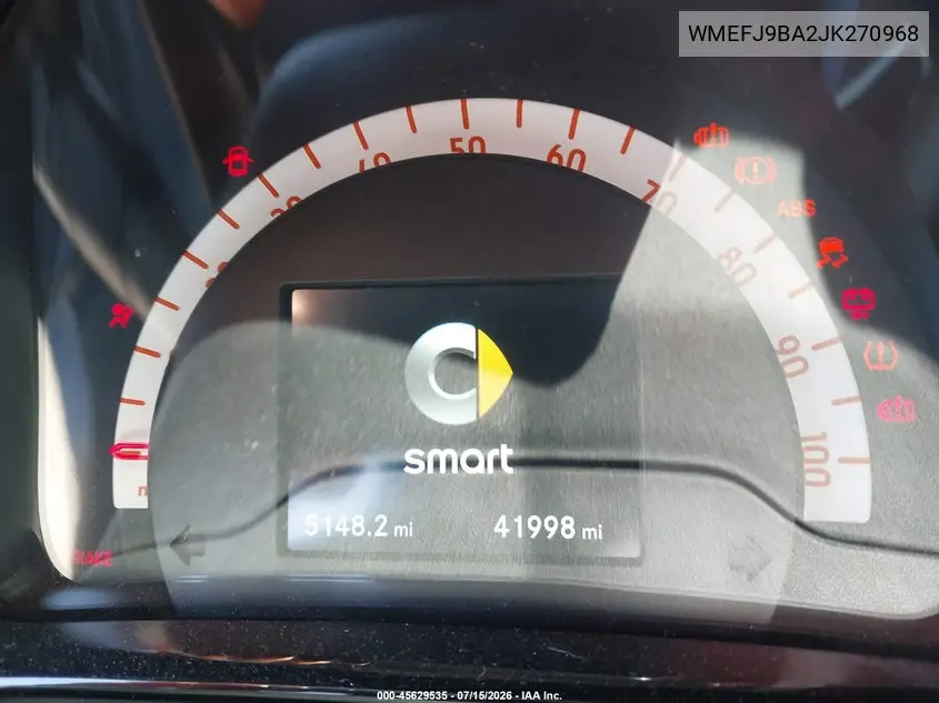2018 Smart Fortwo Electric Drive Prime VIN: WMEFJ9BA2JK270968 Lot: 45629535