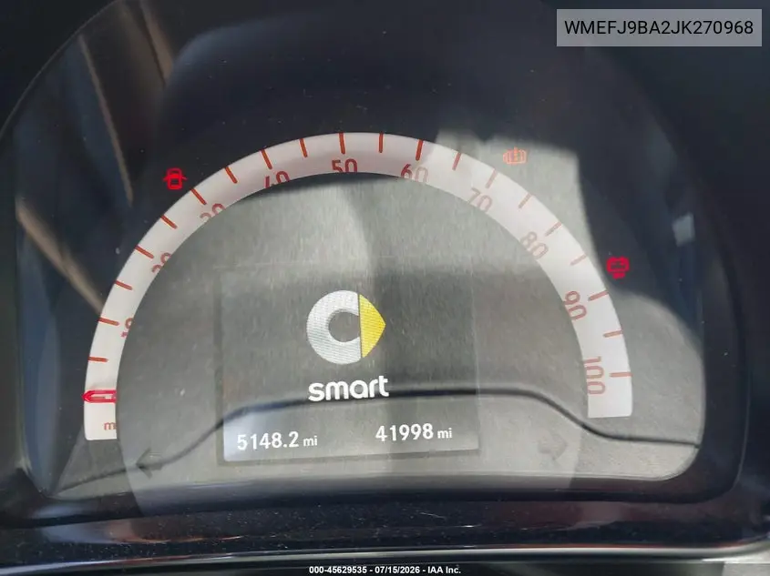 2018 Smart Fortwo Electric Drive Prime VIN: WMEFJ9BA2JK270968 Lot: 45629535