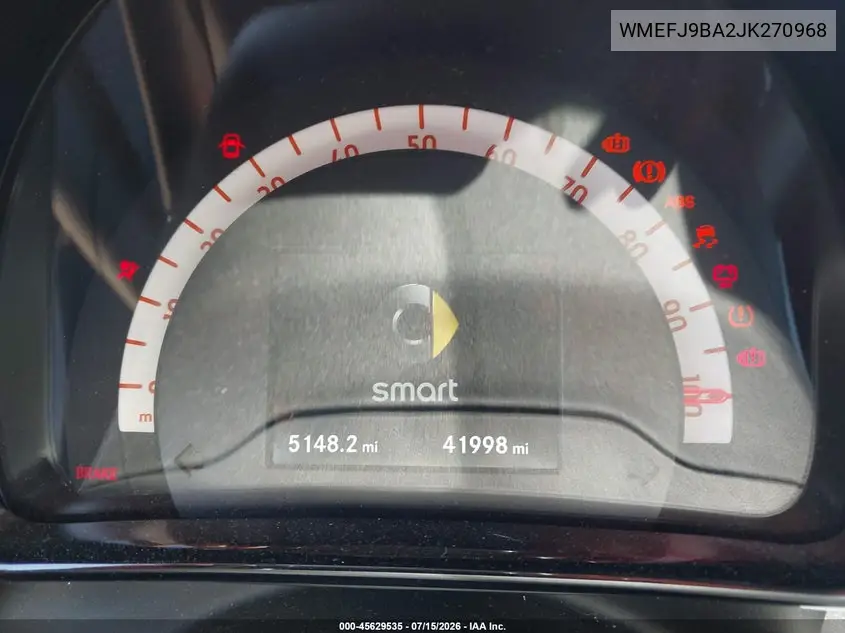 2018 Smart Fortwo Electric Drive Prime VIN: WMEFJ9BA2JK270968 Lot: 45629535