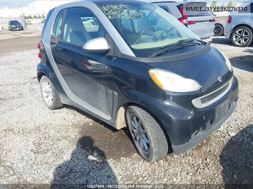 2008 Smart Fortwo Passion/Pure VIN: WMEEJ31X68K076310 Lot: 12627684X