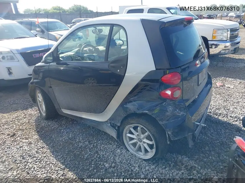 2008 Smart Fortwo Passion/Pure VIN: WMEEJ31X68K076310 Lot: 12627684X