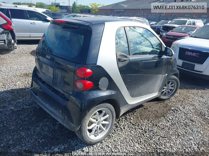 2008 Smart Fortwo Passion/Pure VIN: WMEEJ31X68K076310 Lot: 12627684X