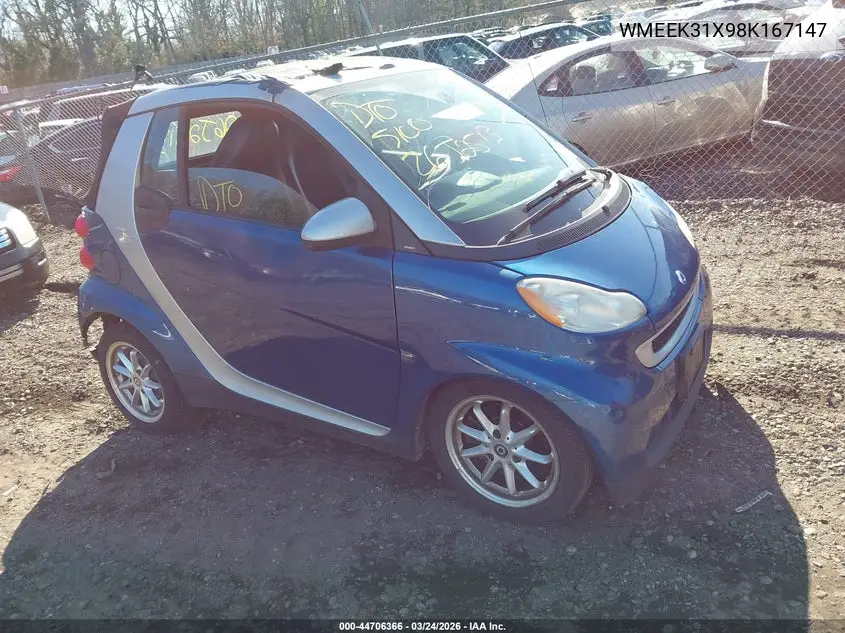 2008 Smart Fortwo Passion VIN: WMEEK31X98K167147 Lot: 44706366