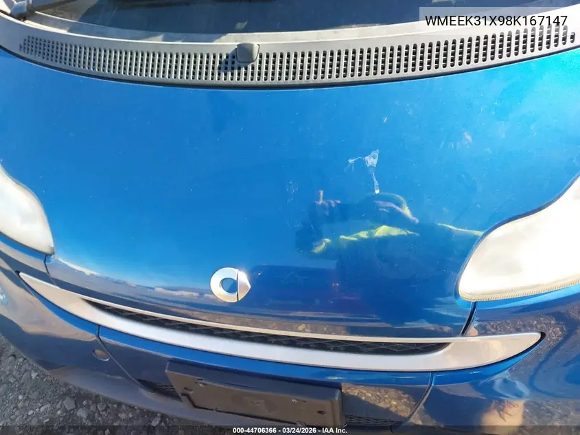 2008 Smart Fortwo Passion VIN: WMEEK31X98K167147 Lot: 44706366