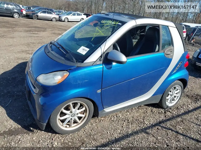 2008 Smart Fortwo Passion VIN: WMEEK31X98K167147 Lot: 44706366