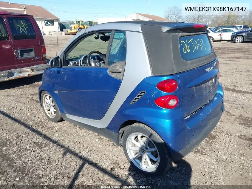 2008 Smart Fortwo Passion VIN: WMEEK31X98K167147 Lot: 44706366