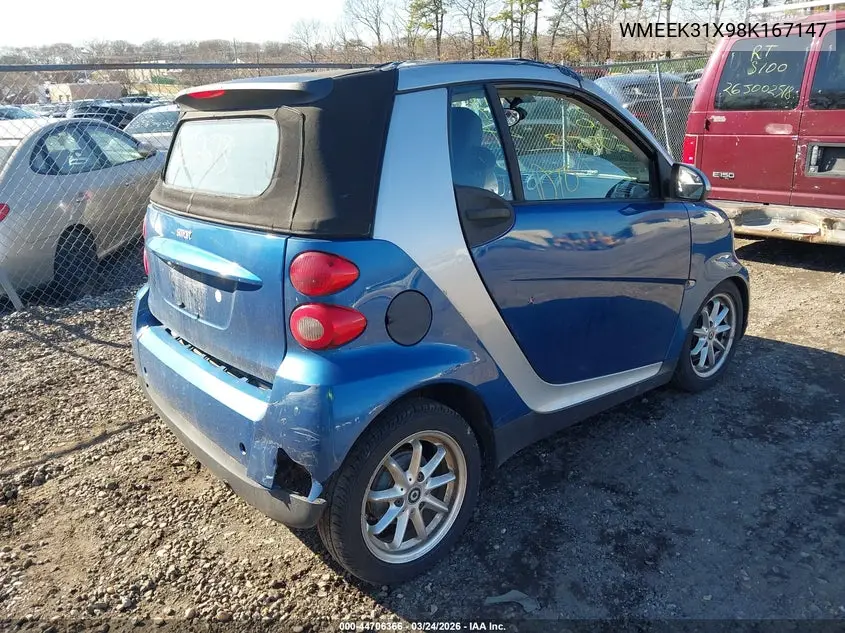2008 Smart Fortwo Passion VIN: WMEEK31X98K167147 Lot: 44706366