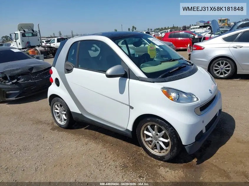2008 Smart Fortwo Passion/Pure VIN: WMEEJ31X68K181848 Lot: 44920454