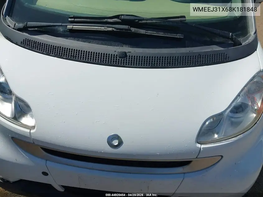 2008 Smart Fortwo Passion/Pure VIN: WMEEJ31X68K181848 Lot: 44920454