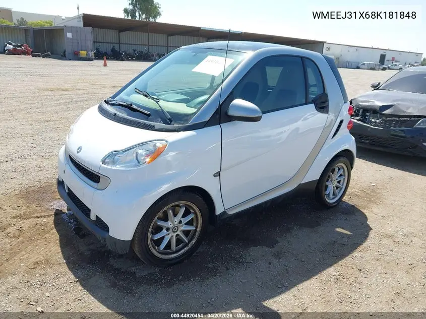 2008 Smart Fortwo Passion/Pure VIN: WMEEJ31X68K181848 Lot: 44920454