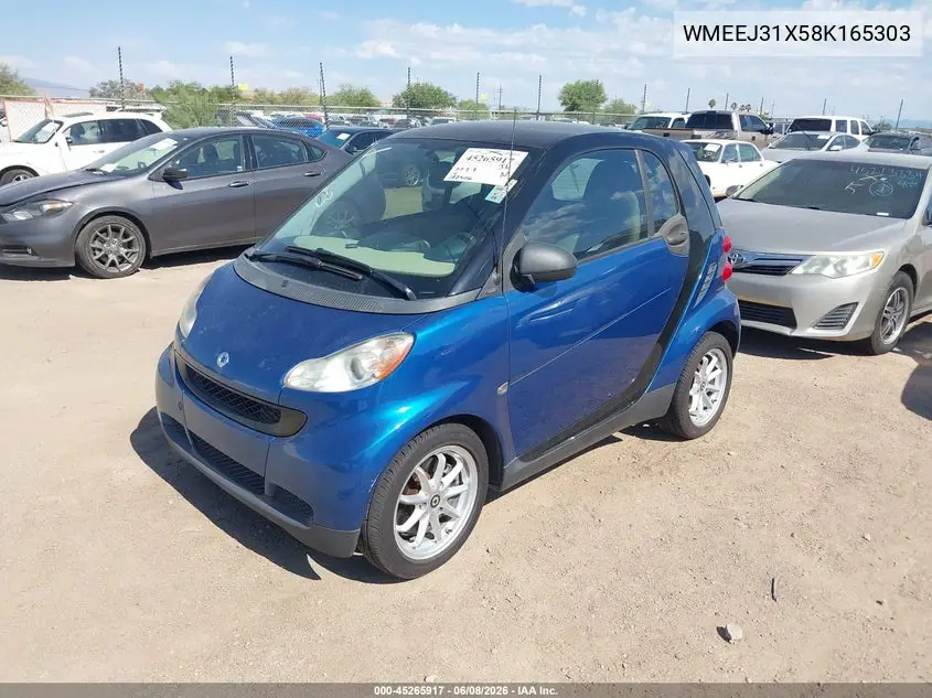 2008 Smart Fortwo Passion/Pure VIN: WMEEJ31X58K165303 Lot: 45265917