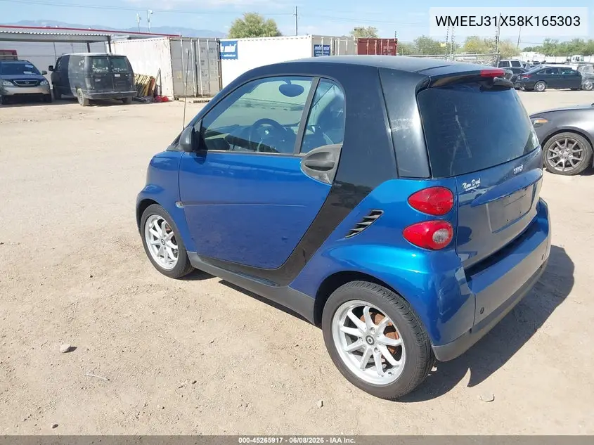 2008 Smart Fortwo Passion/Pure VIN: WMEEJ31X58K165303 Lot: 45265917