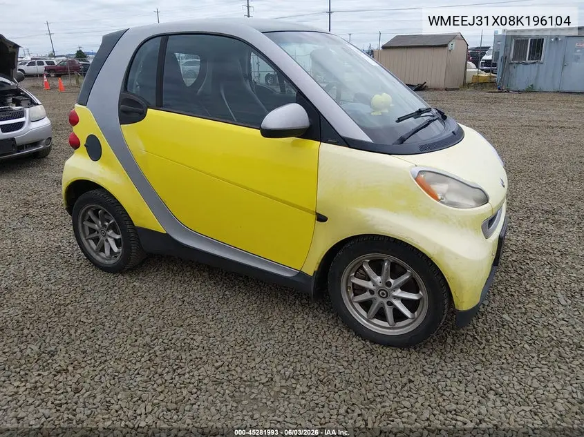 2008 Smart Fortwo Passion/Pure VIN: WMEEJ31X08K196104 Lot: 45281993