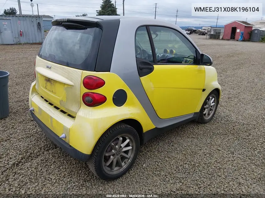 2008 Smart Fortwo Passion/Pure VIN: WMEEJ31X08K196104 Lot: 45281993