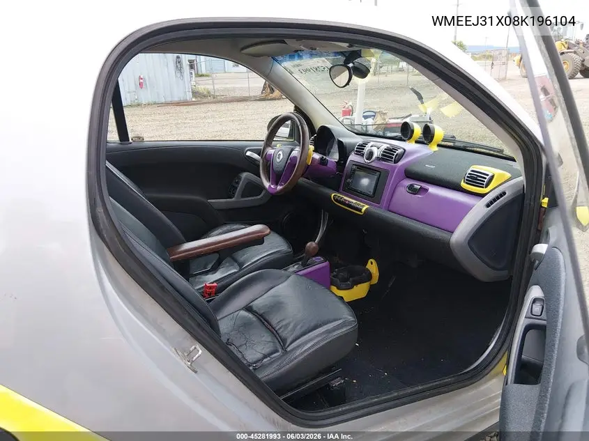2008 Smart Fortwo Passion/Pure VIN: WMEEJ31X08K196104 Lot: 45281993